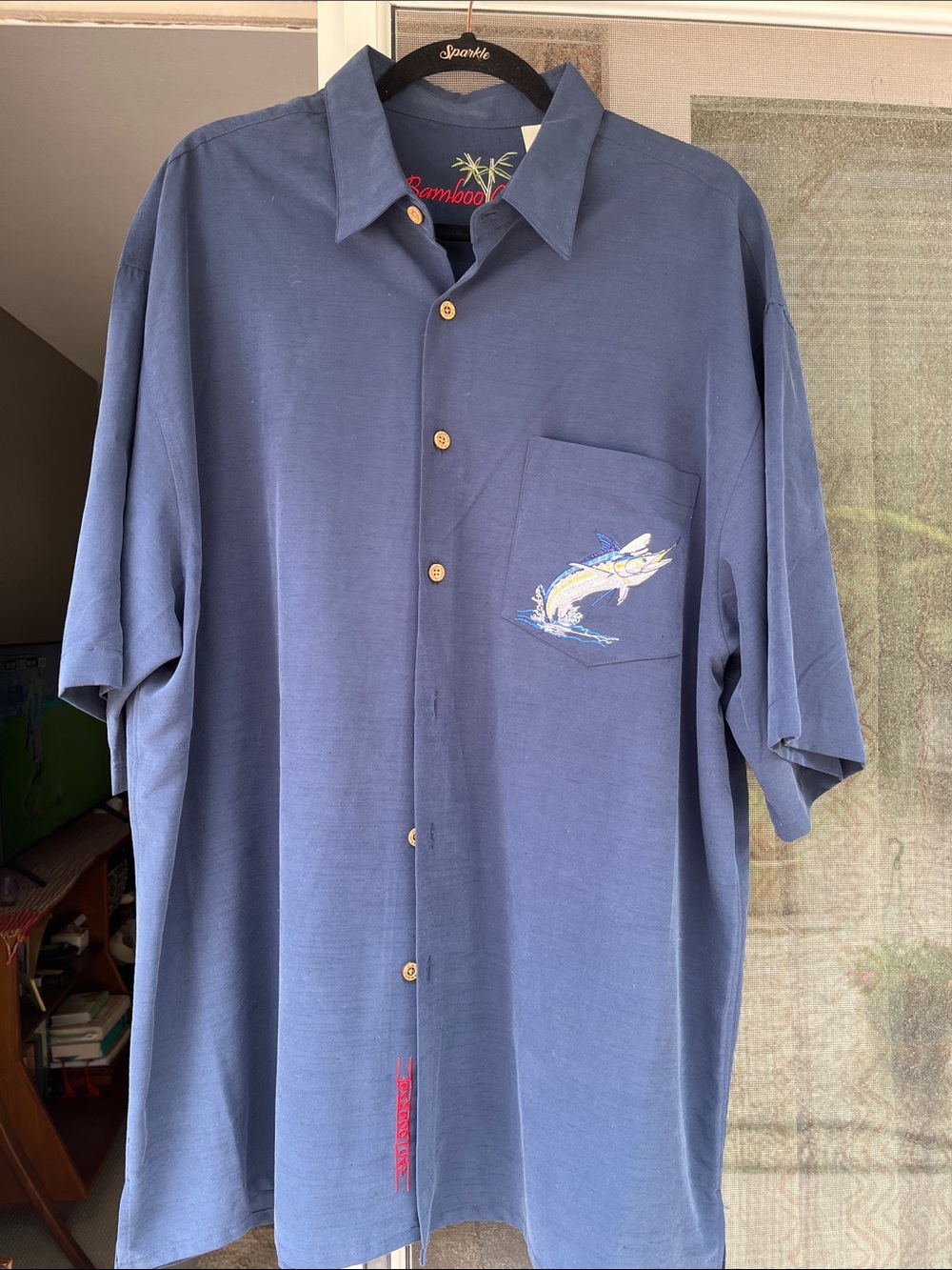 Bamboo Cay Marlin Embroidered Front and Back Hit Shirt Mens XL